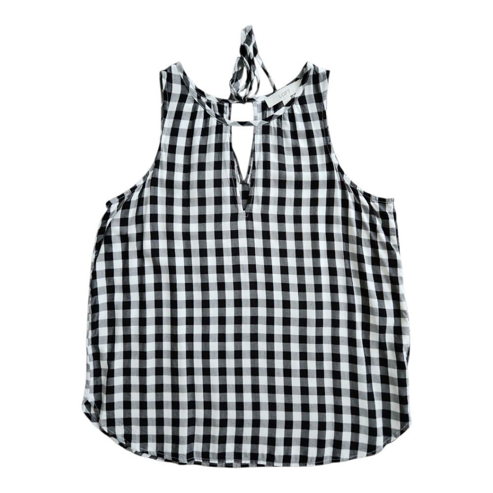 LOFT Gingham Sleeveless Blouse Size M